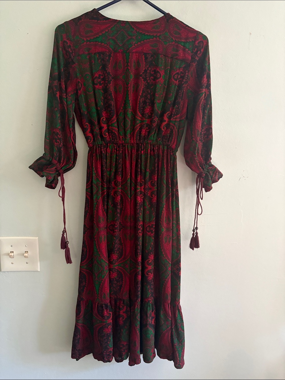 Bohemian Paisley V-Neck Maxi Dress in Burgundy and Green - Picture 6 of 8